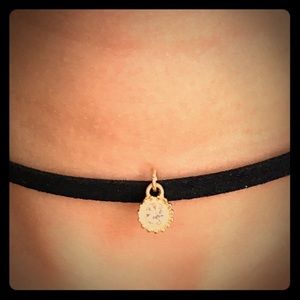 Choker Necklace Faux Suede & Rhinestone 12-17”